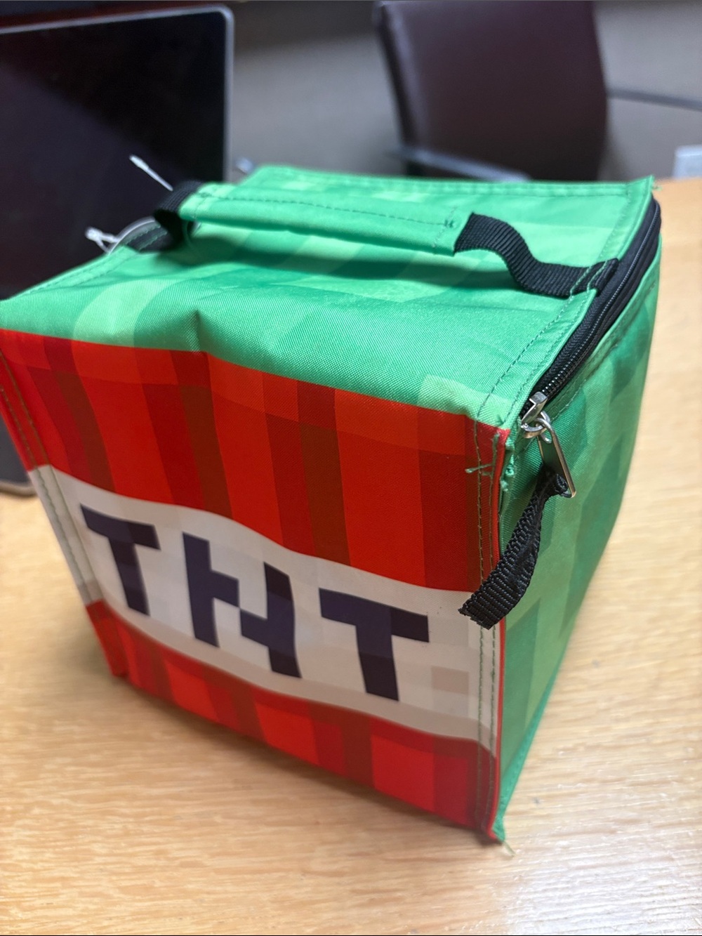Minecraft insulated Green Cube Creeper zip around Lunch Bag - one of a kind